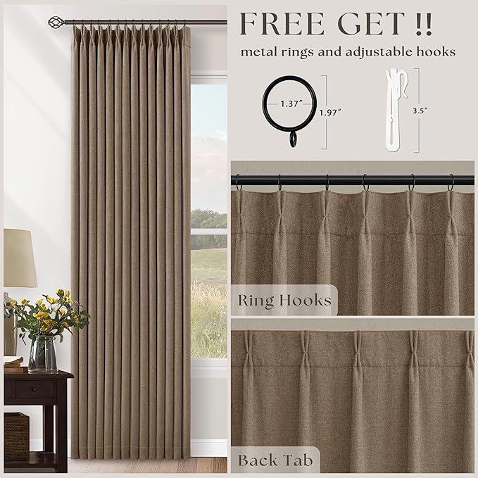 Light Brown 100% Blackout Linen 100 Inch Bedroom Curtains 2 Panels, Latte | - Image 7