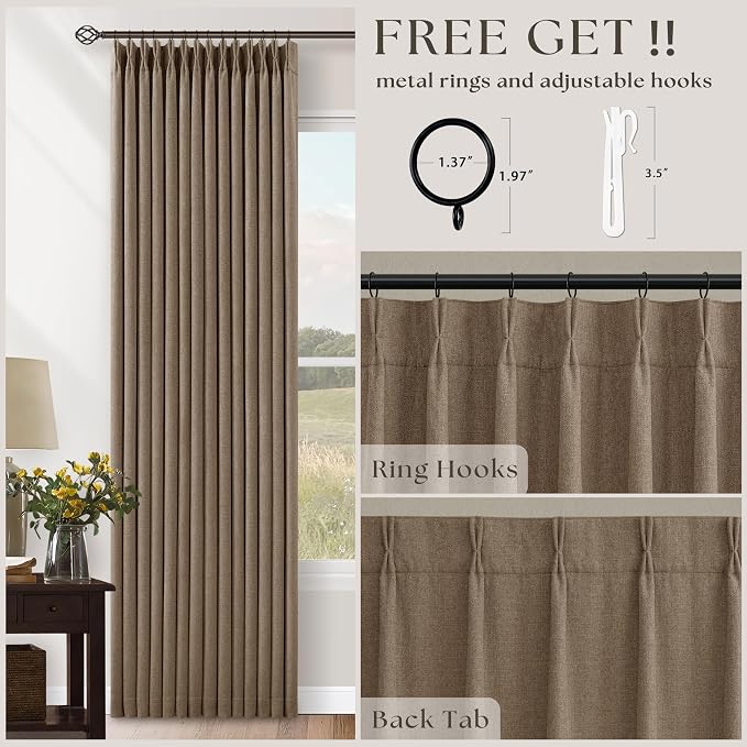 Latte Pinch Pleated 100% Blackout Linen Bedroom Curtains 86 Inch Length | - Image 7