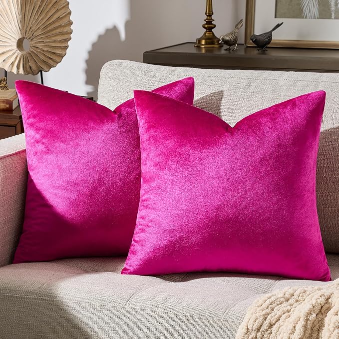 GIGIZAZA Hot Pink Velvet Pillow Covers 16x16 Decorative Pillows Pack of 2 | - Image 6