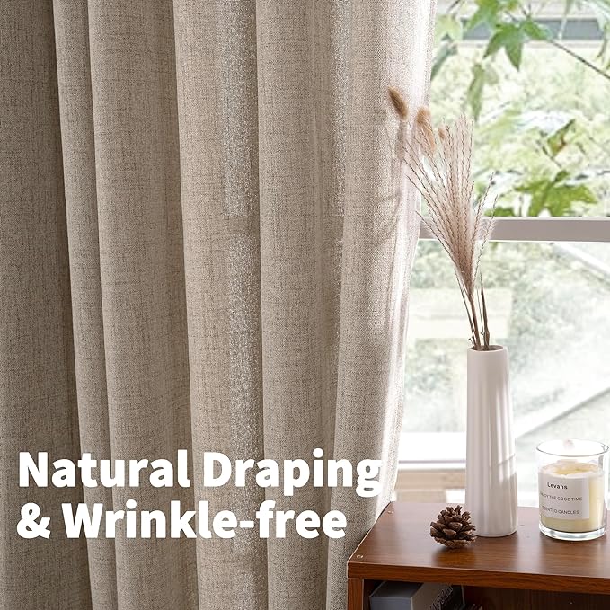 YoungsTex Oatmeal Linen Semi Sheer Curtains 42X63 Inch Long - Image 5