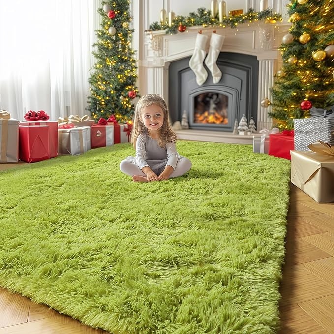 Amdrebio Grass Green Furry Small Area Rug 3x5 - Image 7