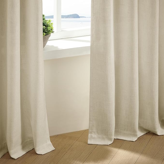 Extra Wide Pinch Pleat 100 x 102 Inch Linen Semi Sheer Curtains 1 Panel | - Image 5