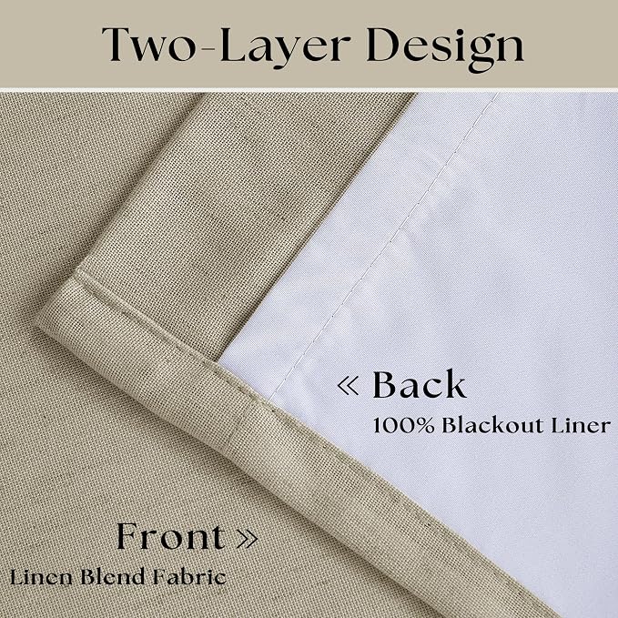 Burlywood Birch Black Out Pleated Linen Curtains 102 Inches Long 2 Panels | 2 - Image 4