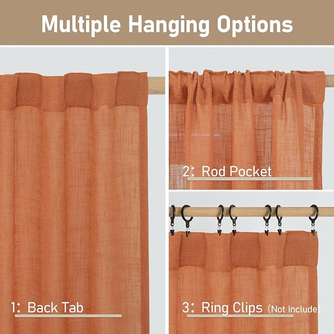 Burnt Orange Linen Textured Curtains - Image 3