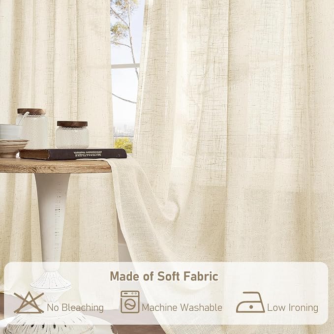Beige 60 Inches Long Linen Curtains - Image 8