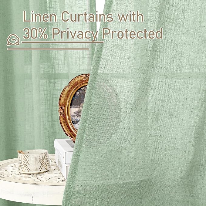 Linen Curtains 48 Inch Length 2 Panels, Light Filtering Panels Bronze Grommet - Image 6