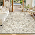 Madane 5x7 Area Rugs for Living Room, Non-Slip Washable Rug, Ivory/Brown | by Madane
