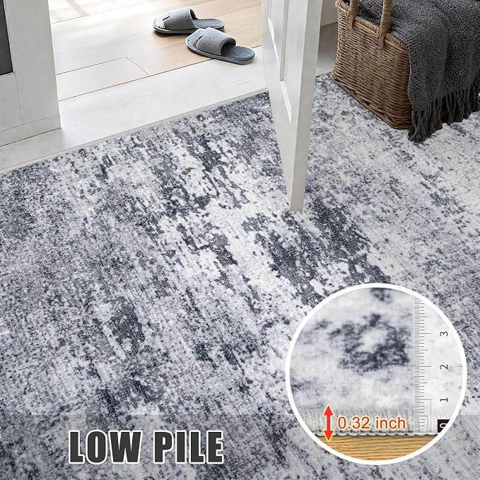 2x3 Washable Entryway Rug: Modern Abstract Indoor Soft Carpet Grey | - Image 7