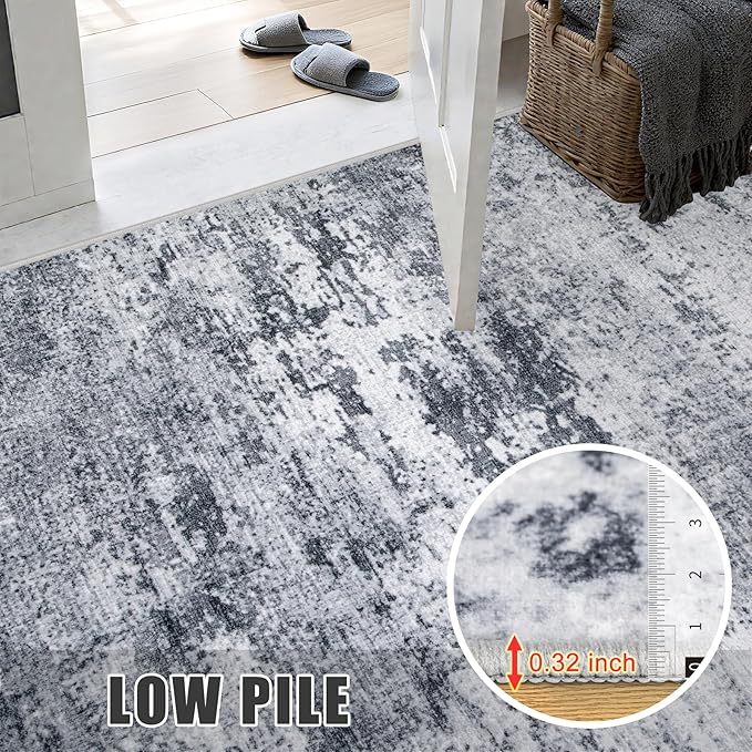 Round Area Rug Living Room: 4 ft Modern Washable Carpet Grey | - Image 6