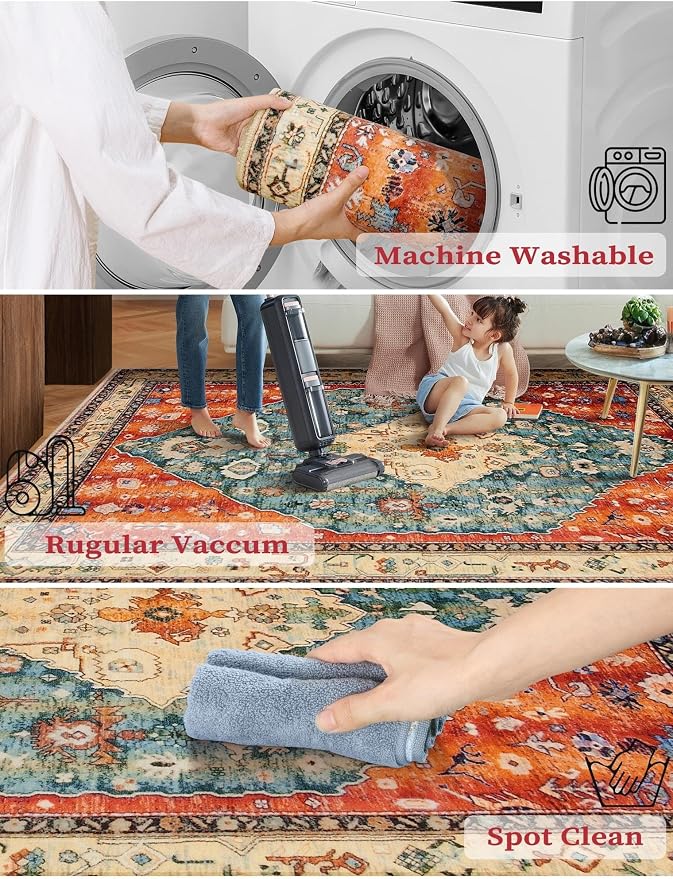 SERISSA 2x5 Washable Non Slip Boho Runner Rug - Image 3
