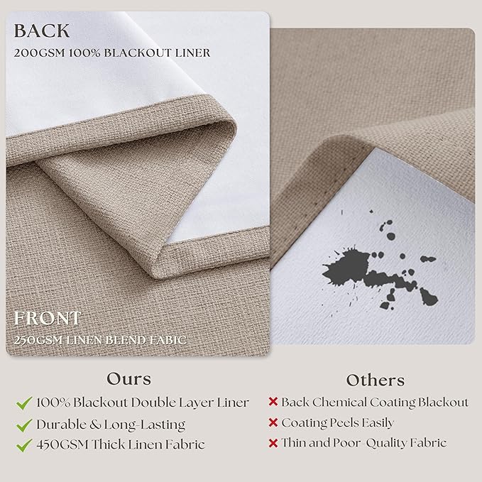 Burlywood Birch Linen Pinch Pleated 100% Blackout Curtains 90 Inch Length | - Image 6