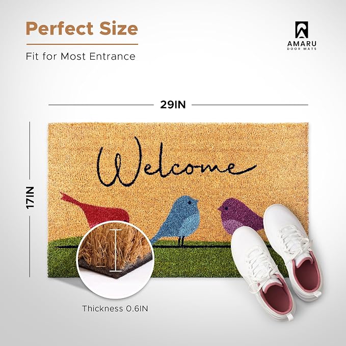 Coir Welcome Mat, Colorful Birds, 17 x 29 in | 100% Natural Coir, Anti-Shedding - Image 2