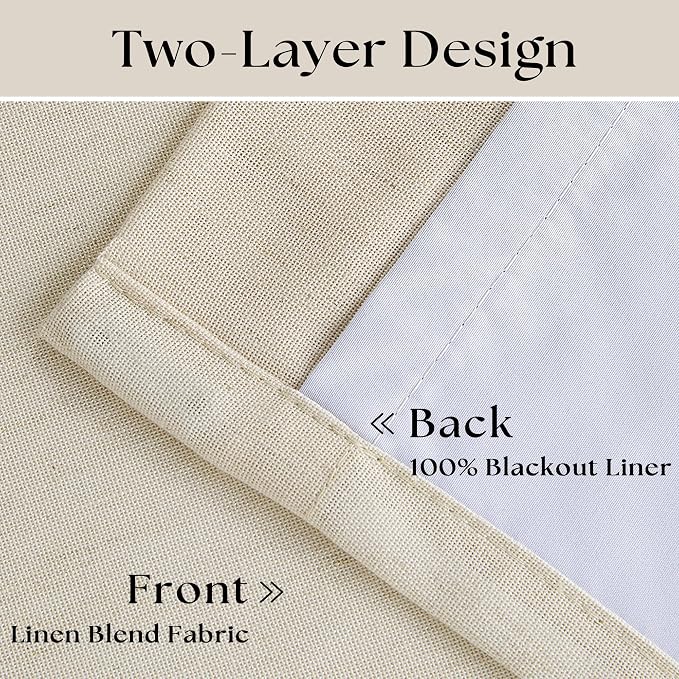 Cream Beige Linen Blackout Curtains Pinch Pleated 102 Inches Long | Memory Shape - Image 4