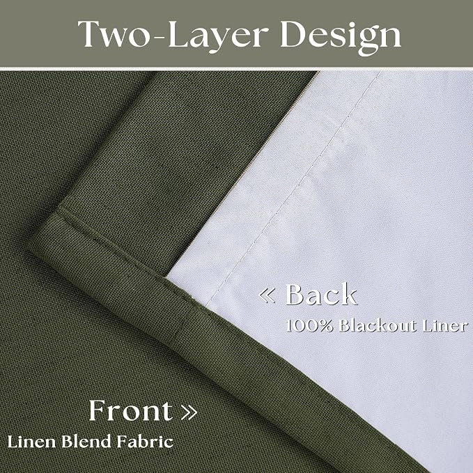 Olive Green Pinch Pleated Blackout Linen Bedroom Curtains 96 Inch Length | - Image 4