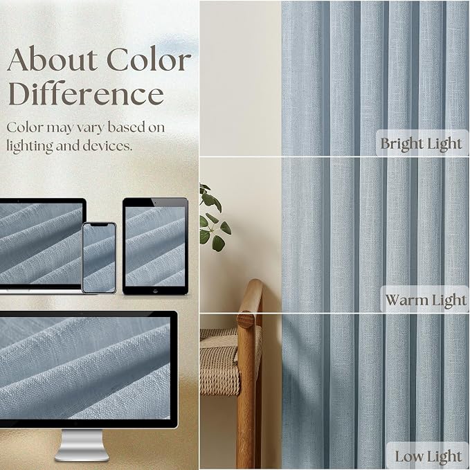 Dusty Blue Pinch Pleated Linen Curtains 84 Inches Long 2 Panels | Pinch Pleat - Image 4