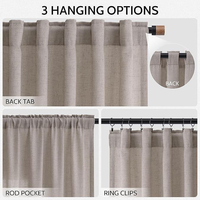 Stone Beige Linen Curtains for Living Room 72 Inches Long Luxury Light - Image 2