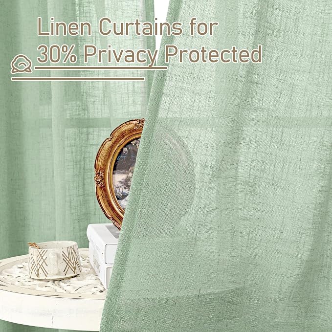 Linen Curtains for Living Room 84 inch Length 2 Panels, 52 x 84 Inch | Light - Image 5