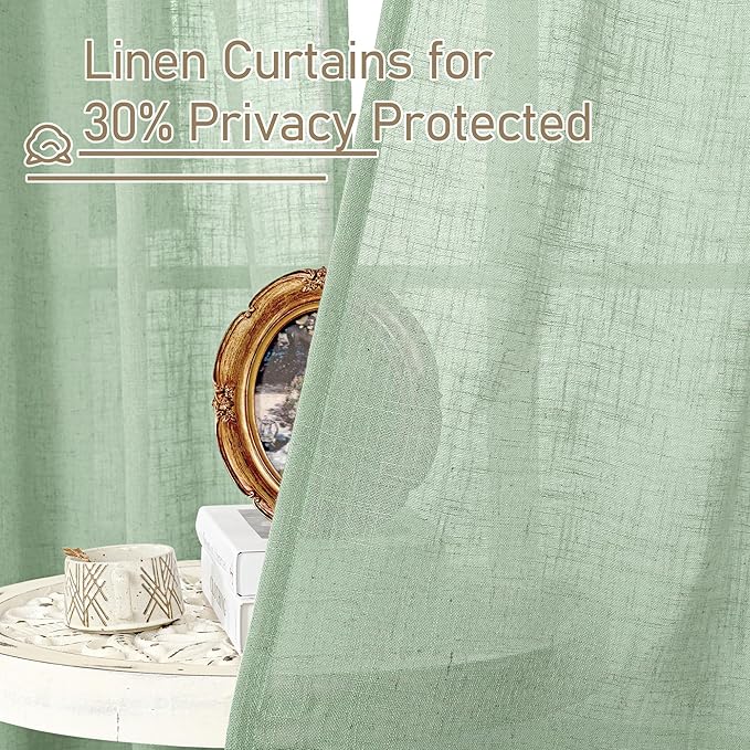 Fresh Green Linen Curtains for Living Room Bedroom 2 Panels | 84 inch Length - Image 5