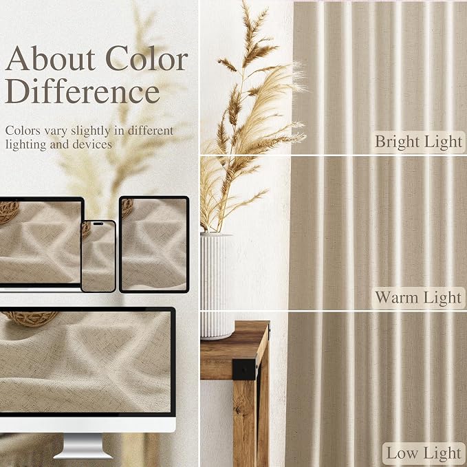 Taupe Burlywood Linen Curtains for Living Room 105 Inches Long Light Filtering - Image 3
