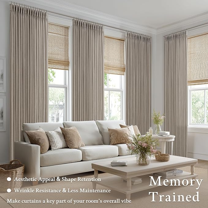 Dark Taupe Flax Linen Light Filter Pinch Pleated Curtains 100 Inches Long | 100 - Image 2