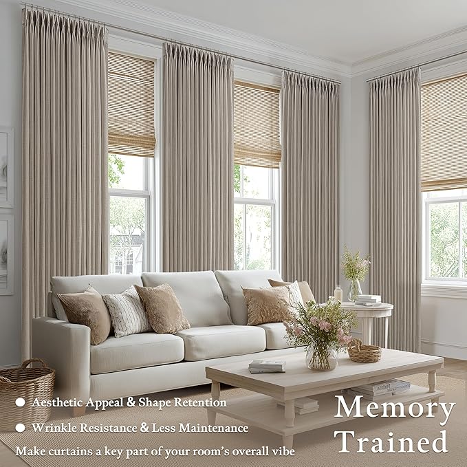 Taupe Pleated Linen Light Filtering Curtains 102 Inches Long 50 Inch Wide | - Image 2