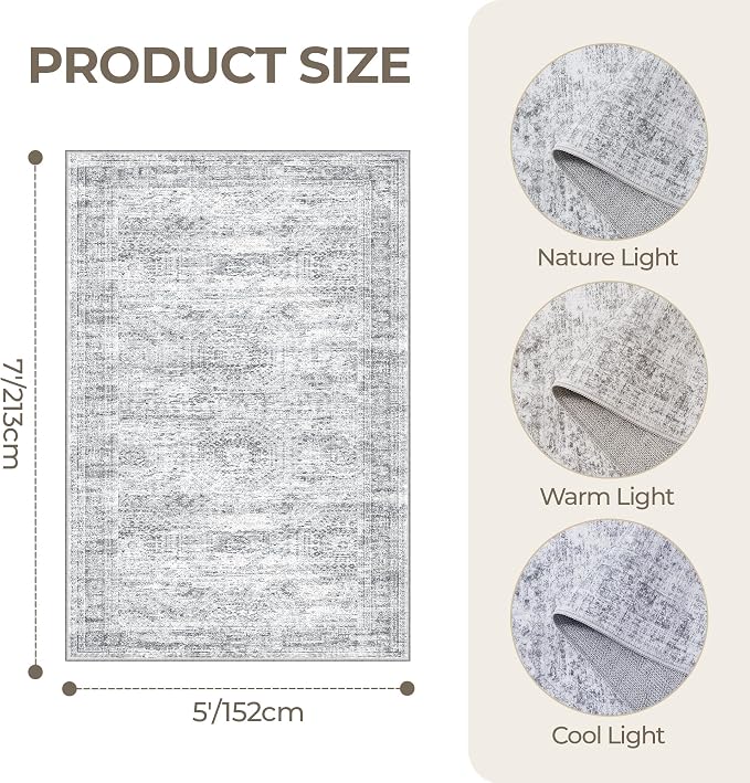 5x7 Area Rugs for Living Room, Large Washable Rug, Dining Room, Low Pile - Image 2