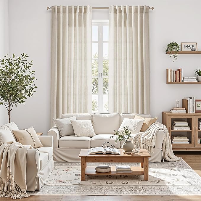 Warm Beige Linen Curtains 108 Inches Long - Image 4