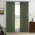 102 Inch Green Linen Blend Semi Sheer Pinch Pleat Memory Shape Curtains 50W | by Twodrapes