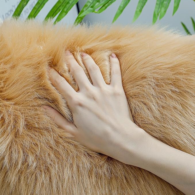linmopm Faux Fur Rug Sheepskin Shag Fluffy Fuzzy 6x9 ft Beige Rugs - Image 4