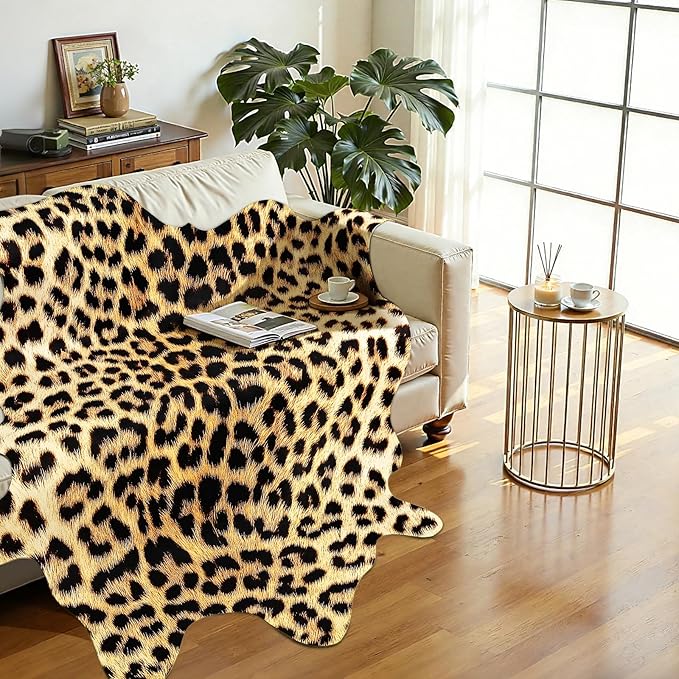 Western Faux Leopard Rug, Animal Print Cheetah Rugs, 4.6 x 5.2 Ft | Premium - Image 5