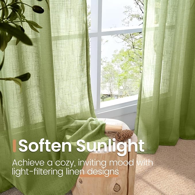 BGment Olive Green Linen Curtains 36 Inch Length - Image 5