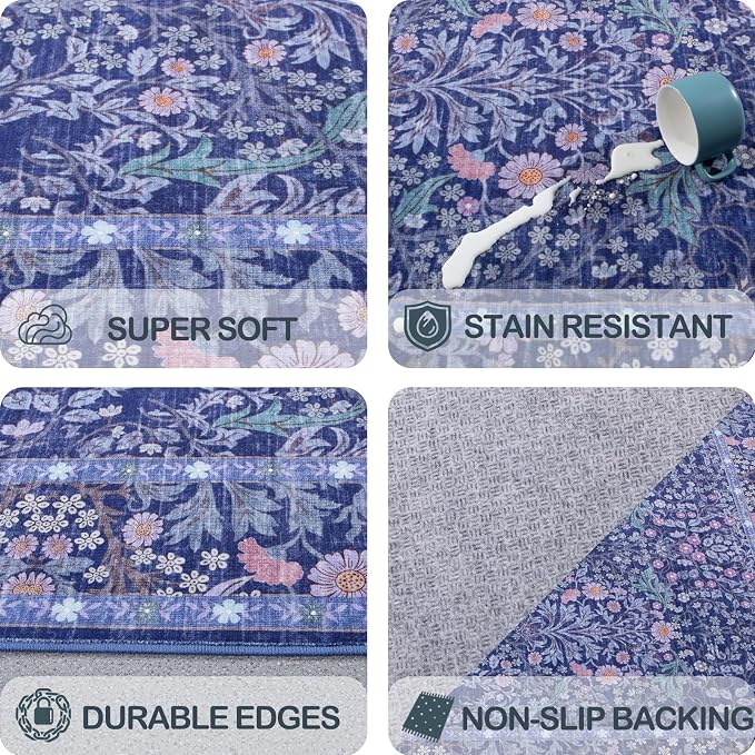 5x7 Washable Area Rugs for Living Room, Stain Resistant Vintage Rugs for Dining - Image 6