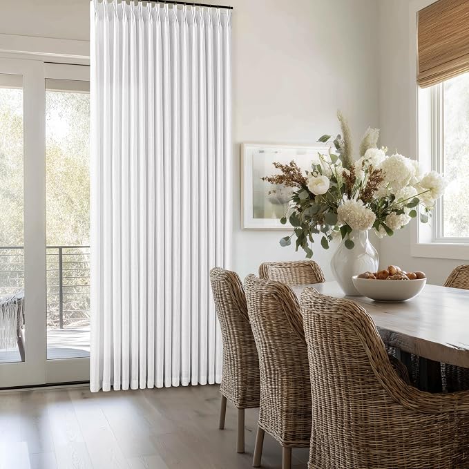 White Thick Linen Pinch Pleated Semi Sheer Curtains 132 Inches Long 2 Panel | - Image 8