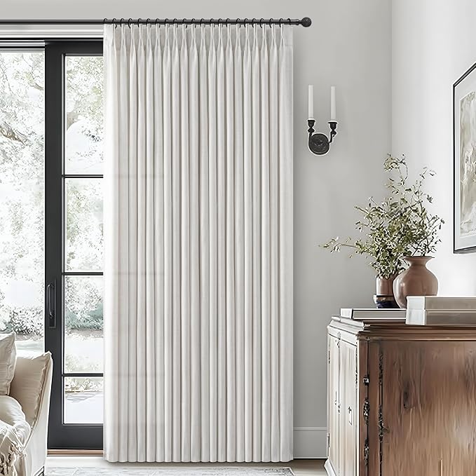 Beige White Light Filtering 60 Inch Wide Curtains 108 Inches Extra Long by PleatedDrapes