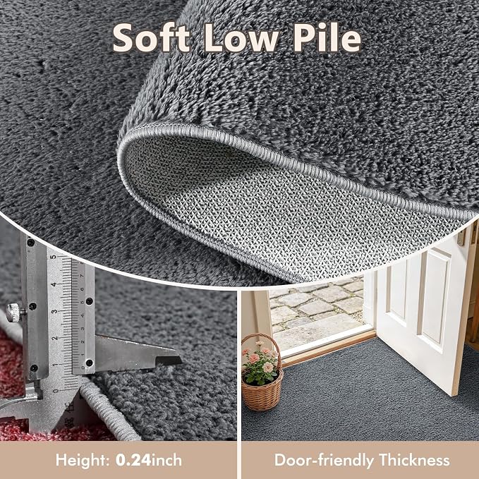 2x10 Dark Grey Solid Runner Rug Washable Non-Slip - Image 5
