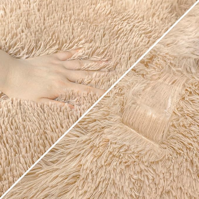 2x6 Bedside Area Rugs for Bedroom Soft Fluffy Shag Beige Rug for Hallway - Image 6