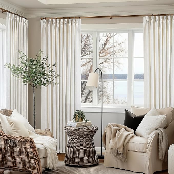Natural 60 Inch Width Linen Pinch Pleated 92 Inch Long Curtains | Thick Linen - Image 8