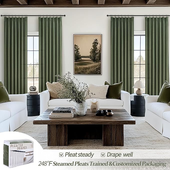 Loden Pinch Pleated Floor to Ceiling Long Curtains 120 Length, Vintage Curtains - Image 5