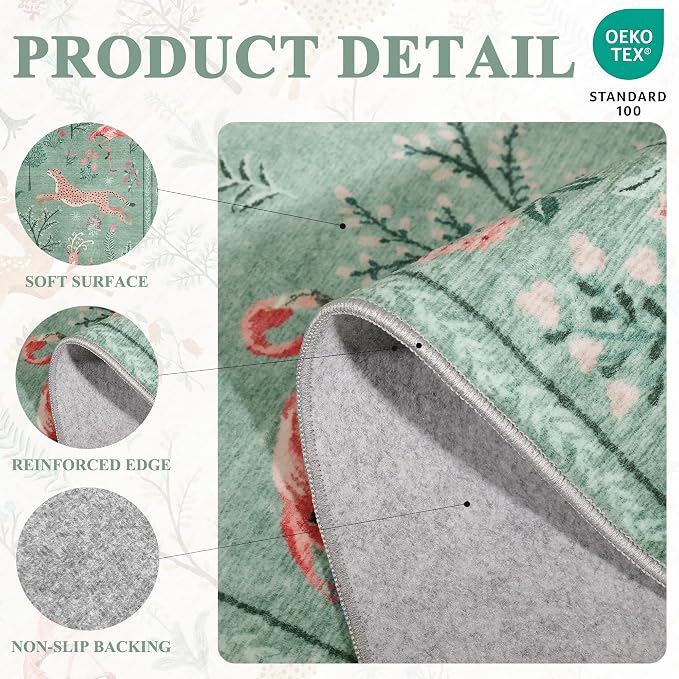DUKINO 6x9 Area Rug, Washable Animal Living Room Rug Non Slip, Teal | Soft - Image 5