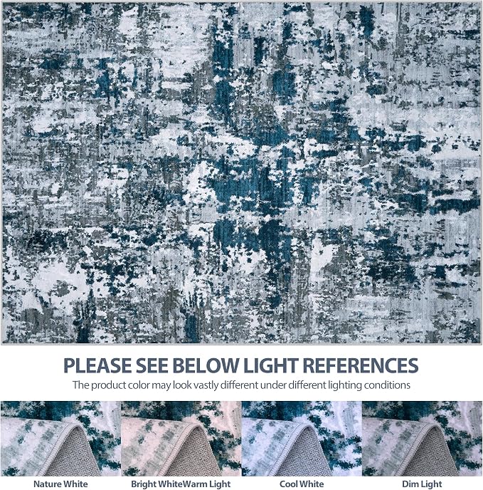 5x8 Area Rugs for Living Room Washable Bedroom Dining Room Navy Grey | Modern - Image 7