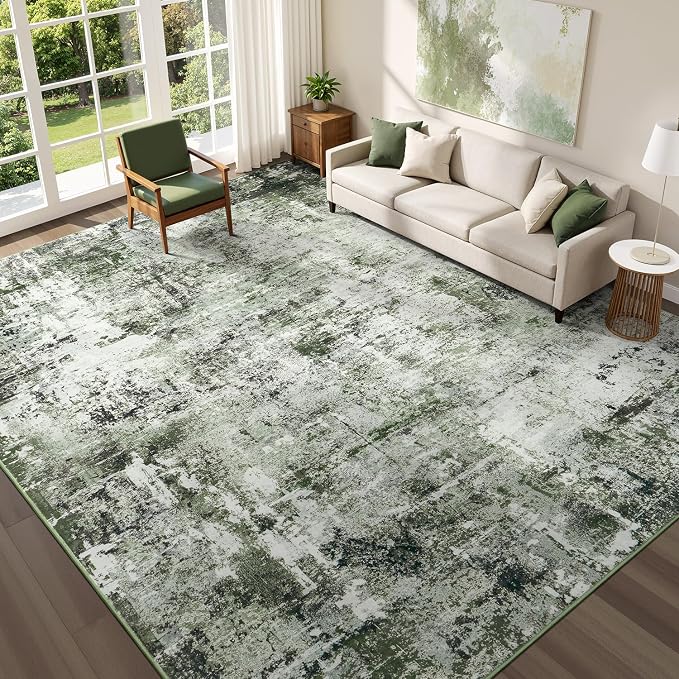 Rugflix 8x10 Area Rugs for Living Room, Washable Dark Green Large Rug | Machine by RugflixAreaRugs