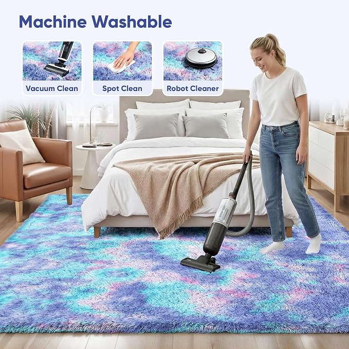 PLHXFR 4x6 Area Rugs Living Room: Fluffy Bedroom Soft Shag Rug Kid Rainbow | - Image 8
