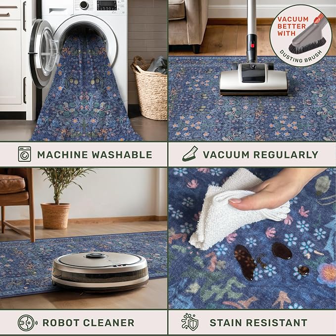 Non Slip 2x6 Dark Blue Kitchen Runner Rug - Image 6