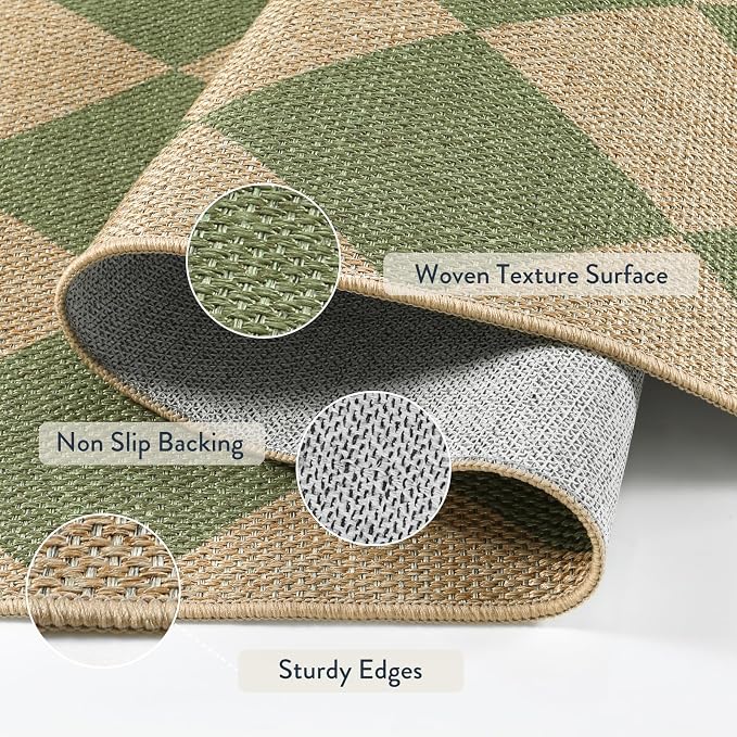 Lahome Checkered Easy Jute 3x5 Outdoor Rug, Washable Rugs - Image 3