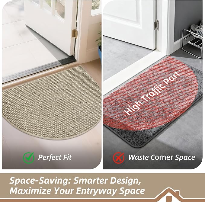 BEQHAUSE Dirt Trapper Door Mat 32" x 48" Half Circle Non Slip, Light Beige | - Image 6