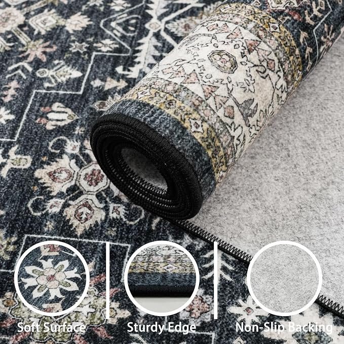 Grey Area Rug 9x12 for Living Room Bedroom | Low Pile;Machine Washable; Soft; - Image 5
