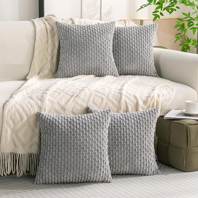Set of 4 Grey Decorative Throw Pillow Covers 18x18 Inch Corduroy Pillow Covers - Image 8