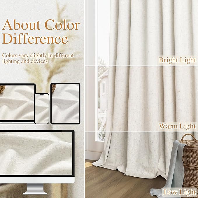 Extra Long 100% Blackout Linen Curtains - Image 7