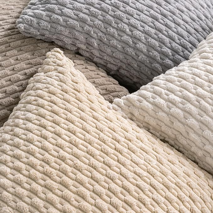 Set of 4 Neutral Decorative Throw Pillow Covers 20x20 Inch Corduroy Pillow - Image 4