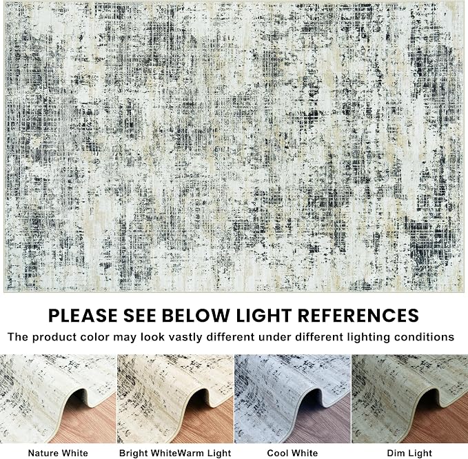 10x12 Washable Area Rug for Living Room Bedroom: Non-Slip Modern Black Gray | - Image 8